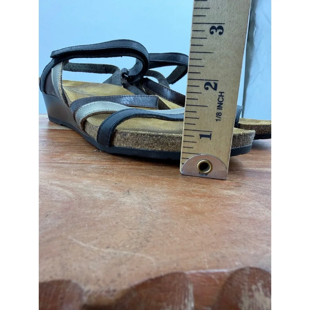 Naot hero Wedge Sandals sz 38 7 Black Bronze Multi Strap Leather Comfort Shoes